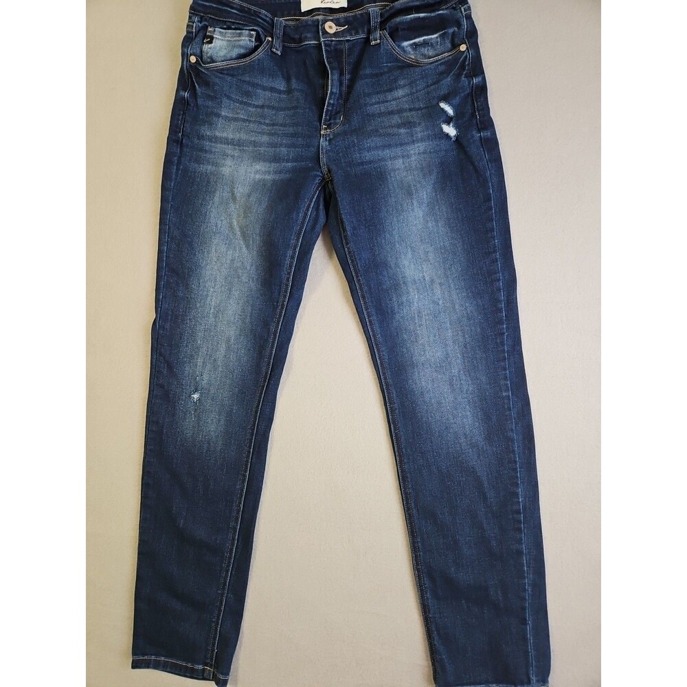 KanCan Women's Distressed Bootcut Stretch Blue Denim Jeans, Size 13/30